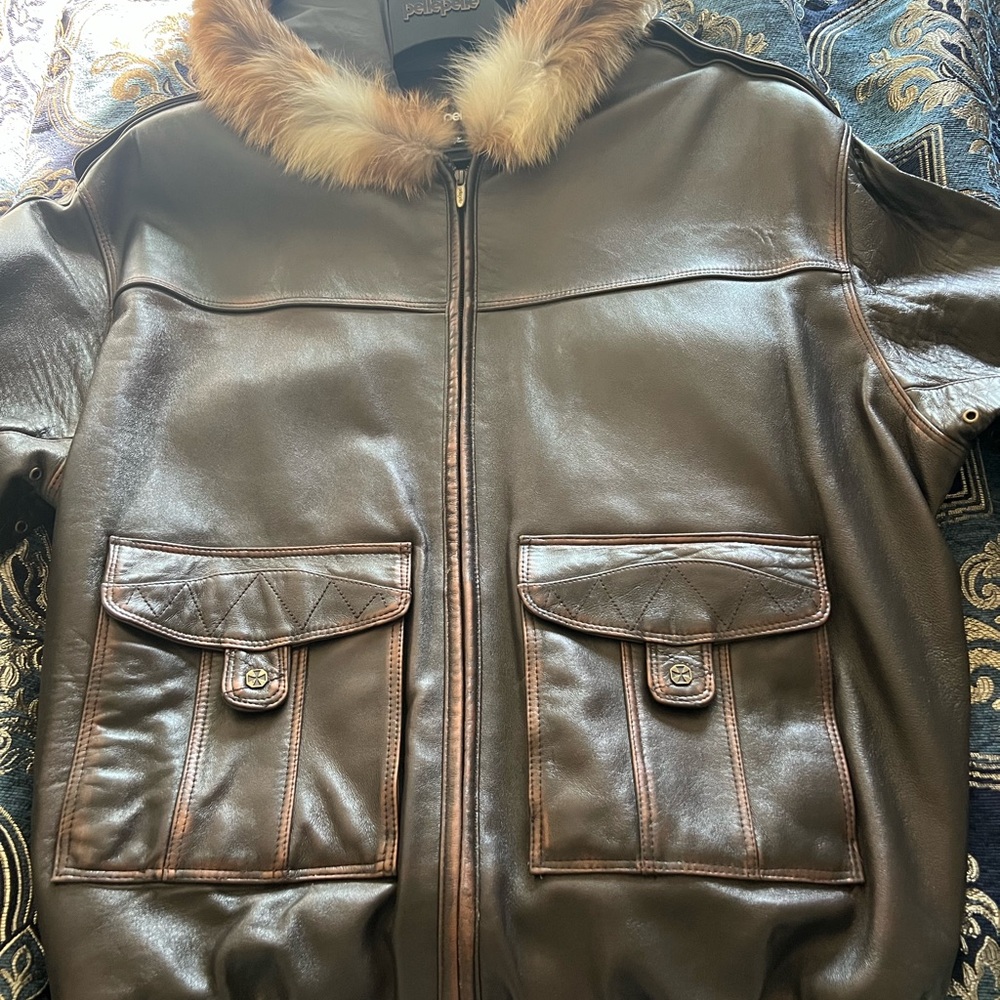 Pelle Pelle Brown Leather Jacket with Faux Fur Collar